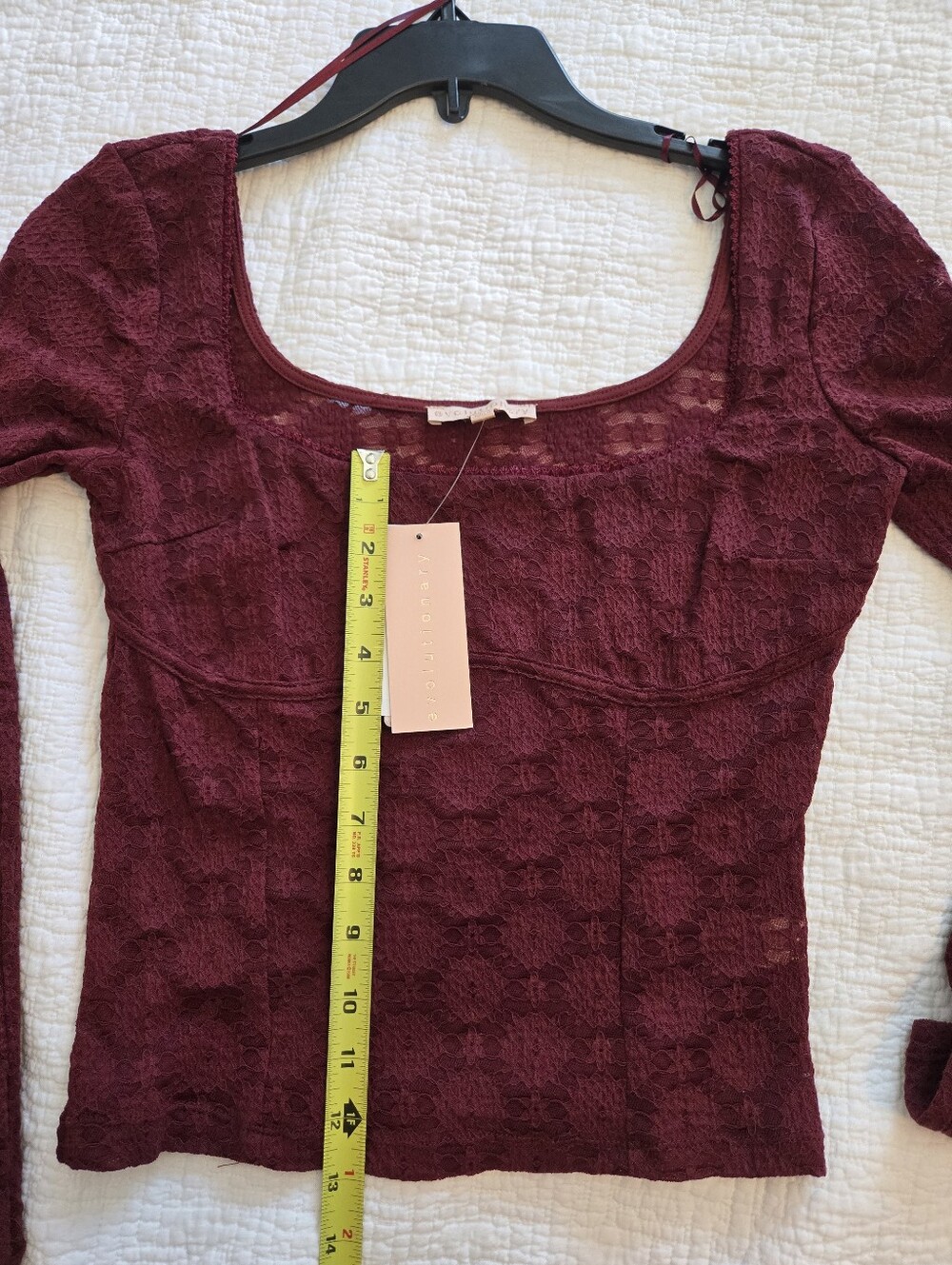 EvolutionaryKnit Lace Scoop Neck Long Sleeve Top, Burgandy, Size Medium - Picture 4 of 5